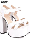 High Heeled Women's Sandals New Fashion 2023 Summer Ankle Buckle Flock Sandals European Style Sexy Party Banquet