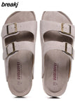 Summer Unisex Beach Holiday Cork Slippers 2023 Men Casual Double Buckle Outside Slides