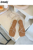 New Summer Sandals Women Flat Ankle Strap Gladiator Sandal Lace Up Casual Shoes Brand Sandals Vacation Flip Flops