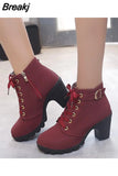 Size 35-43 Winter Casual Women Pumps Warm Ankle Boots Waterproof High Heels Snow 2023 Shoes Botas Patent Botas