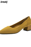 4cm Spring Summer Women's Large Shoes High Heels Solid Color Knitted Breathable Rubber Non slip Sole Latex Insole Work