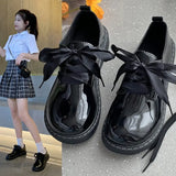 Casual Woman Shoe Soft Round Toe Black Flats 0 Platform Modis Oxfords Creepers Cross New Summer 2021