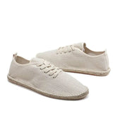 Men Canvas Shoes Breathable Men's Loafers Slip On Solid Black White Hemp Wrap Mens Shoes Espadrilles