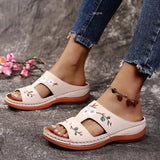 Women Embroider Flower Colorful Ethnic Casual Sandals Comfortable Soft Slippers Flat Platform Open Toe Outdoor Beach