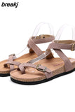 2023 New Summer Women Cork Sandals Gladiator Beach Buckle Strap Solid Casual Outside Sandalias