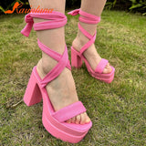 New FashionDouble Bottom Platform Sandals Chunky High Heeled Ankle Buckle Strap Women Sandals Comfort Walking Shoes