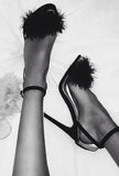 Pink Black Suede Fur Women Sandals Girls Stiletto Heels Fluffy Wedding Pumps Buckle Strap Shoes Dropship Pom Pom