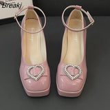 Spring New Mary Jane Shoes Women Square High Heel Pumps Shoes Fashion Ankle Strap Ladies Elegant Office Lady