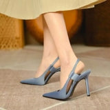 New Brand Women Lady Elegant Pumps 8.5cm High Heel Slingback Sandals Pointed Toe Slip On Thin High Heel Dress
