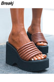 2023 Summer Chunky Platform Woman Mules Shoes Slides Platform Wedges Leisure Comfy Outdoor Slippers Woman Beach