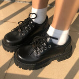 British Black Shoes for Women Fashion Lace Up Women Casual Shoes Low Ladies Comfortable Leather Shoes Zapatillas