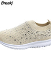 women Fashion Crystal Sneakers Breathable Mesh Slip On Flat Shoes For Women 2023 Outdoor Walking Loafers Zapatos