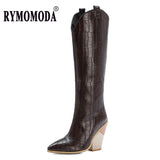 Knee High Boots Women 2022 Winter Short Plush Thick High Heel PU Leather Female Long Western Boot Shoes Big Size 45