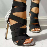 Mujer 2021 Women's Ladies Pumps Fashion Bandage Patchwork Mixed Colors Snake High Heels Sandals Casual
