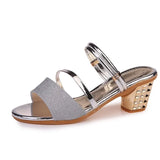 2022 Gold Women Pumps Sandals Summer Open Toe High Heels Low Block Heel Shoes Gladiator Ankle Strap High Gladiator Women