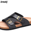 New Summer Men Camouflage Cork Slipper Canvas Non-slip Buckle Outside Beach