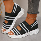 Knitted Platform Sandals for Women Summer 2024 Roman Peep Toe Flat Sandals Woman Plus Size Breathable Mesh Walking