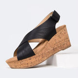 Large Size Beige Heeled Sandals Velvet Shoes Cross-Shoes Clogs Wedge 2024 Summer Espadrilles Platform Big Black High