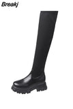 Thick High Heeled Women Stretch Boots 2023 Hot Fashion Knit Stretch Mid Calf Boots Slip On Simply Stylish High