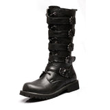 Men's Leather Motorcycle Boots Punk Chain Mid-calf Platform Boots Gothic Military Combat Boots for Men Biker Boots