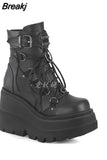 Size 43 Black Gothic Motorcycle Boots Zip High Heel Punk Rivets Chunky Platform Mid-Calf Women Boots Shoes Women De