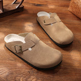 New Men Closed Toe Cork Slippers Casual Women Buckle Non-slip Comfortable Nubuck Leather Outside Slide