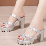 Size 32-43 Block Size Platform Slippers Women Shoes 2022 Summer High Heels Slides Ladies Star Bling Slippers Wedding
