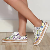 Women Vulcanized Shoes Floral Printed Lace-Up Female Flat Shoes Fashion Platform Ladies Casual Flower Skateboard
