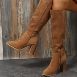 Breakj New Large-Size Female Boots Coarse And Velvet Over The Knee Brown Round Head Long-Sleeve
