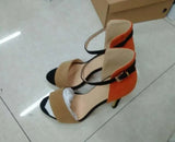 Mixed Colors Ankle Strap Sandals Cut-out High Heels Summer Dress Shoes Plus Size 11 Patchwork Women Dress
