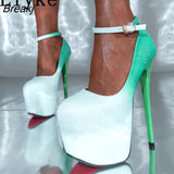 17CM Super High Heels Platform Pumps Women Mules Stiletto Fashion Round Toe Ankle Buckle Strap Club Pole Dance Shoes