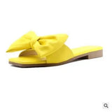 Summer New Large Size Women's Shoes Bow Square Head Low With One Word Slippers Female Slippers