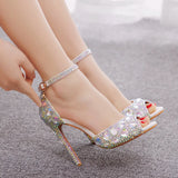 Queen Gladiator Buckle Strap Platform Sandals Women Rhinestone Wedding Shoes Summer Party Stiletto Pumps Thin High