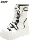 Style Platform Wedges Mid-calf Motorcycle Boots 2023 Vampire Cosplay Winter Shoes For Women Walkim Comfy Big Size