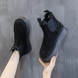 Chelsea Ankle Boots Woman Winter 2023 Fur Luxury Designer Shoes Women Flats Heel Warm Casual Elegant Plush Snow