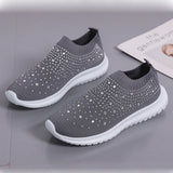 Shiny Crystal Knitted Sneakers Women 2023 Spring Breathable Mesh Flats Woman Plus Size Slip on Running Casual Shoes