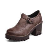 New 2021 Spring Platform Women Shoes On Heels British Style Single Shoes Round Toe Square Heels Ladies Pumps Large