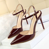 Breakj Simple Thin Heel Ultra High Heel Shallow Pointed Patent Leather Sexy Nightclub Show Thin A Word With Female