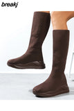 Winter Women Platform Over The Knee Boots Ladies Stretch Knitted Socks Long Boots Slip on Thick Bottom Shoes Woman