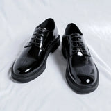 Breakj 2023 New Men's Daily Round Head Low Top Round Head Thick Bottom British Wind Bright Face Patent Leather Business Shoes