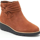 New Women Boots Autumn Solid Suede Wedges Platform ankle Boots Fashion Bow-knot Chelsea Boots Platform Zipper Walking