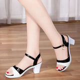 Cute Light Green Buckle Strap Peep Toe Square Heel Shoes Women Fashion Beige Spring Summer High Heel Beach Sandals