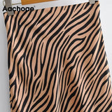 Elegant Zebra Print Skirt High Waist Office Wear Midi Skirts Fashion A Line Satin Skirts Womens 2021 Mujer