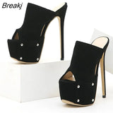 Ultra Thin High Heels 16 CM Ladies Slippers Mules Fashion Open Toe Slip-On Platform Sandals Shoes Women