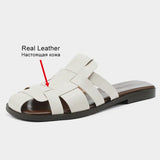 Size 33-43 Flats Slippers Women Real Leather Rome Retro Low Heels Shoes For Women Summer 2023 Fashion Home House