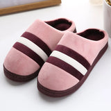and Women Striped Indoor Home Autumn and Winter Couples Warm Cotton Slippers Cotton Indoor Home Soft and