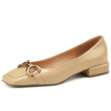 Shoes Retro Square Toe Leather Loafers for Women 2024 New Spring Fashion Elegant Metal Buckle Female Pumps Zapatos