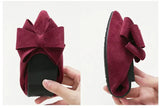 Size 42 Spring Bow Flats Shoes Woman Butterfly-Knot Ballets OL Office Shoes Pointed Toe Shallow Slip On Foldable
