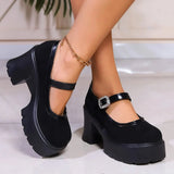 Women Crystal Chunky Heeled Mary Jane Pumps Black High Platform Heeled Shoes Woman Elegant Ankle Strap Thick Heels Party
