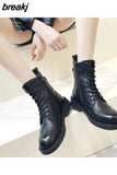 Leather Boots Women Heels Designer Shoes Ladies 2023 Platforms Ankle Boots Female Chunky Shoes Woman Booties